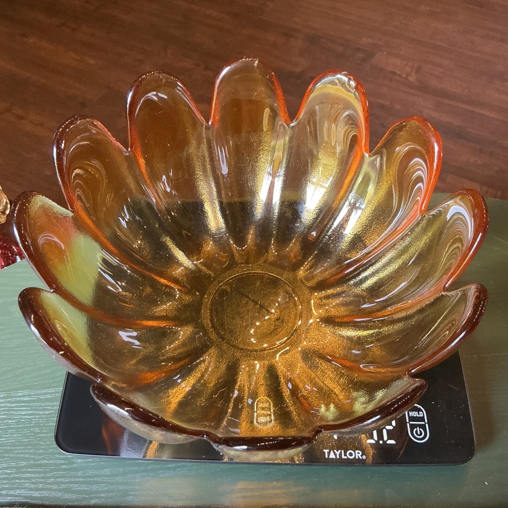 Vintage Indiana Glass 11" Lotus Flower Bowl Scalloped Petal Centerpiece Glows